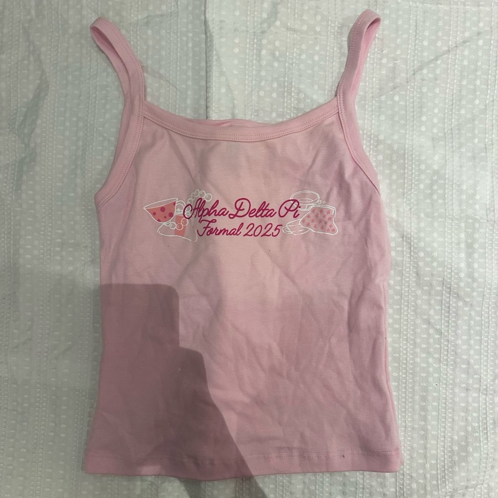 Alpha Delta Pi Pink Spaghetti Strap Tank Top - S